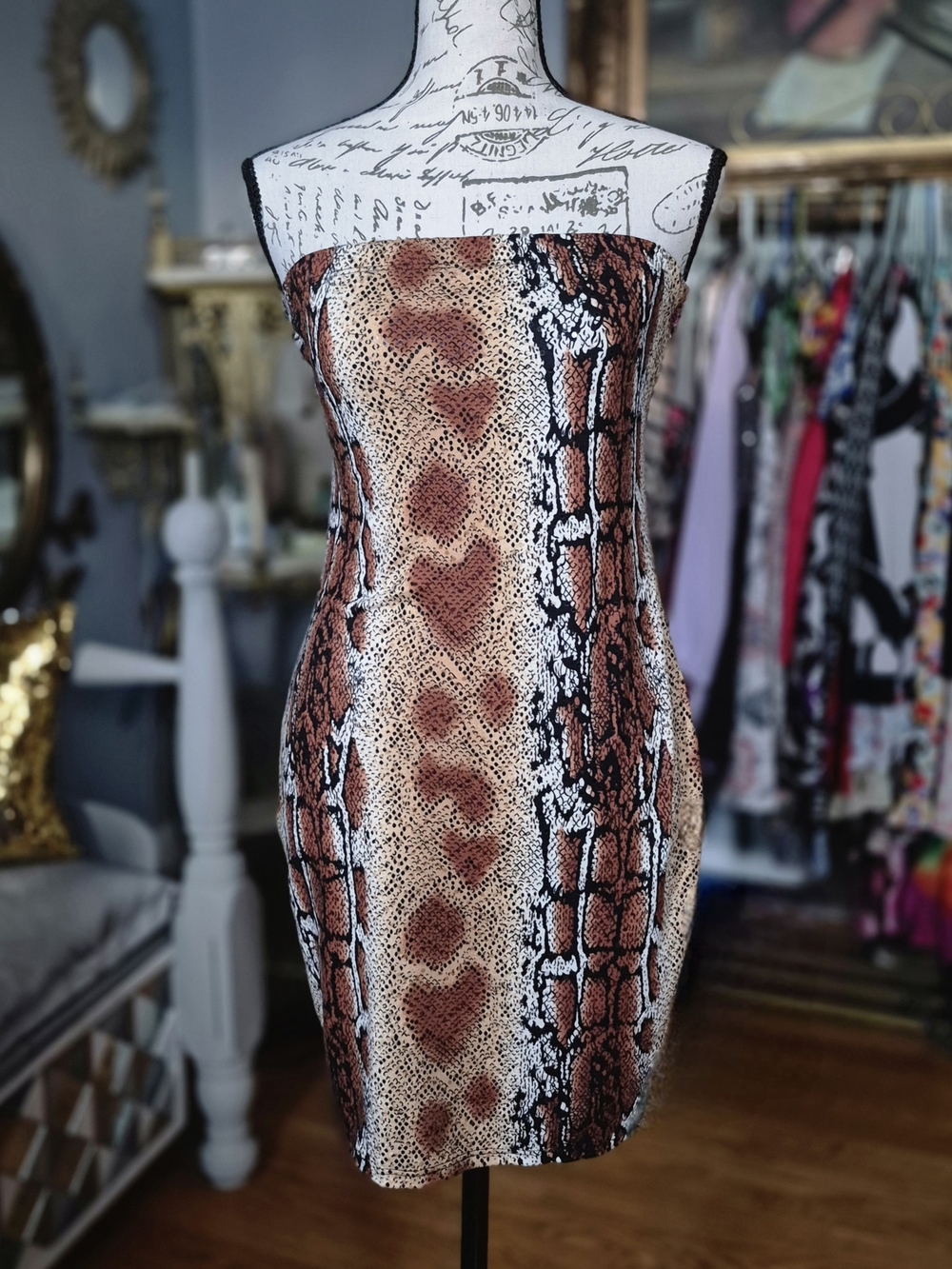 Love Brown 70s Vibe Snake-Print Tube Dress Large